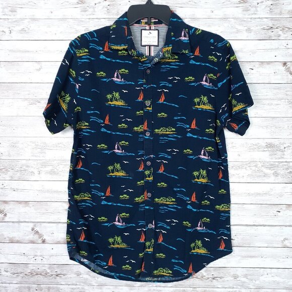Denim & Flower Other - Denim & Flower Ricky Singh Mens Button Up Shirt S Slim Fit Navy Sailboats 154A